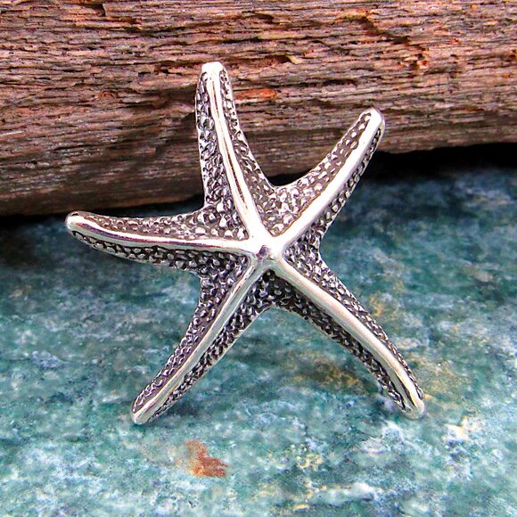 Solid 925 Sterling Silver Textured Starfish Slide Pendant - Sea Life Jewelry - Picture 1 of 8